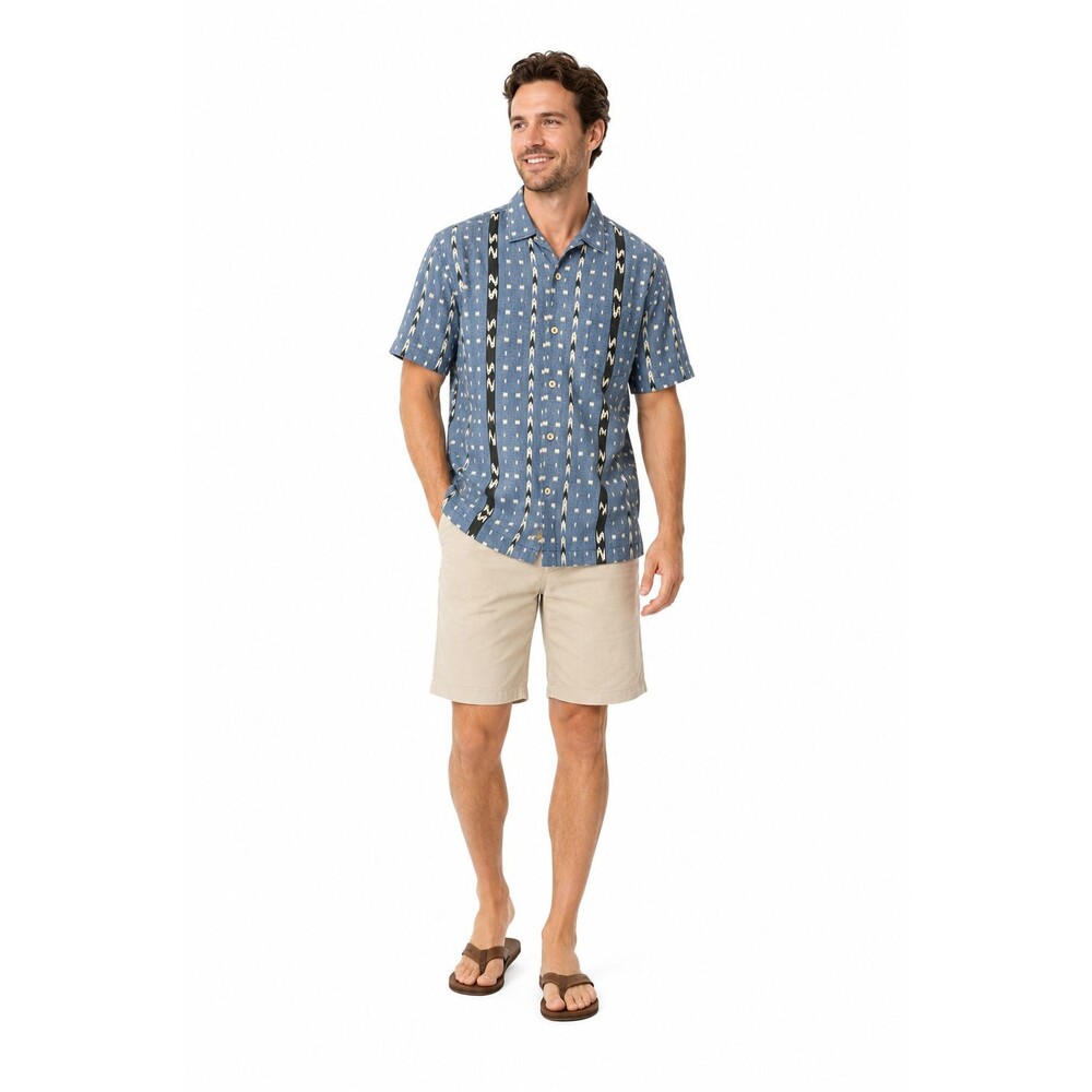 Tommy Bahama Silk Blend Geometric Camp Shirt Blue Resort Button Up Large